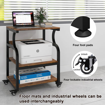 PUNCIA 3-Tier Movable Printer Stand Table with Storage for Home Office