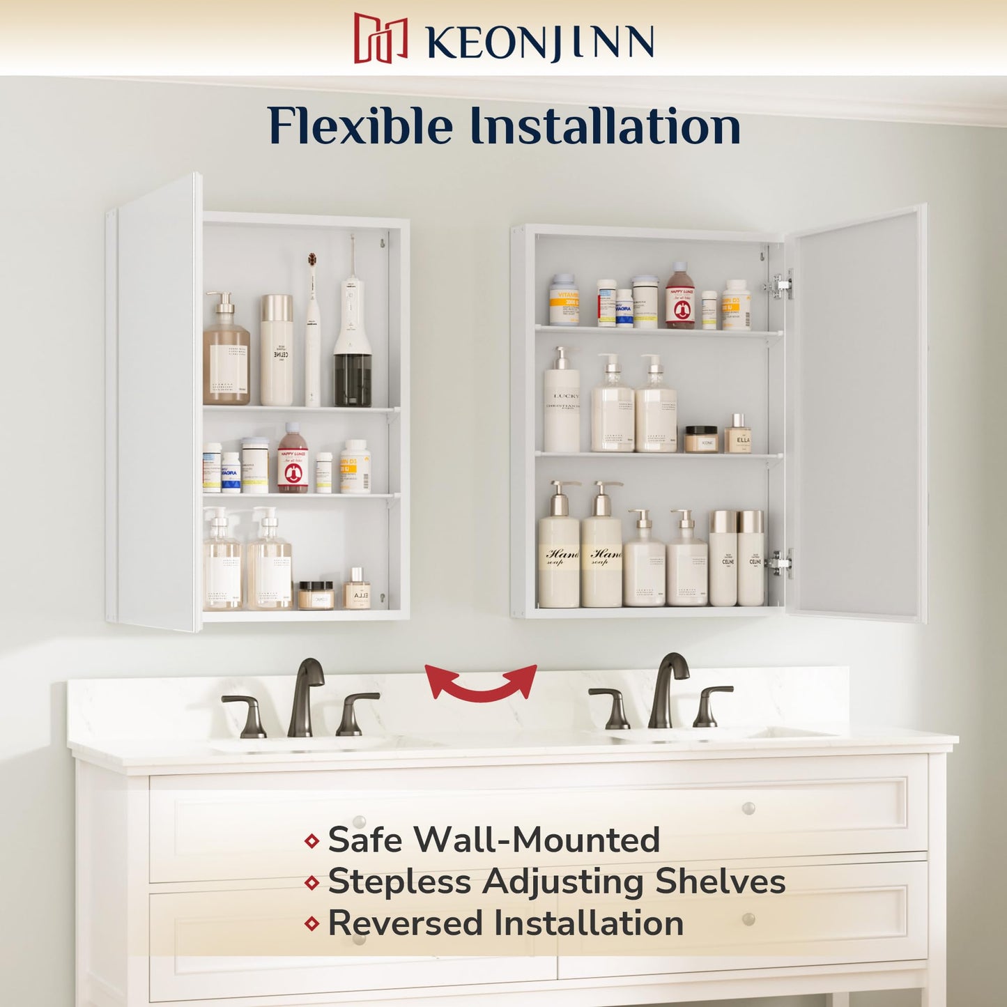 Keonjinn Bathroom Cabinets with Mirror - 90x80cm Aluminum bathroom Mirror Cabinets
