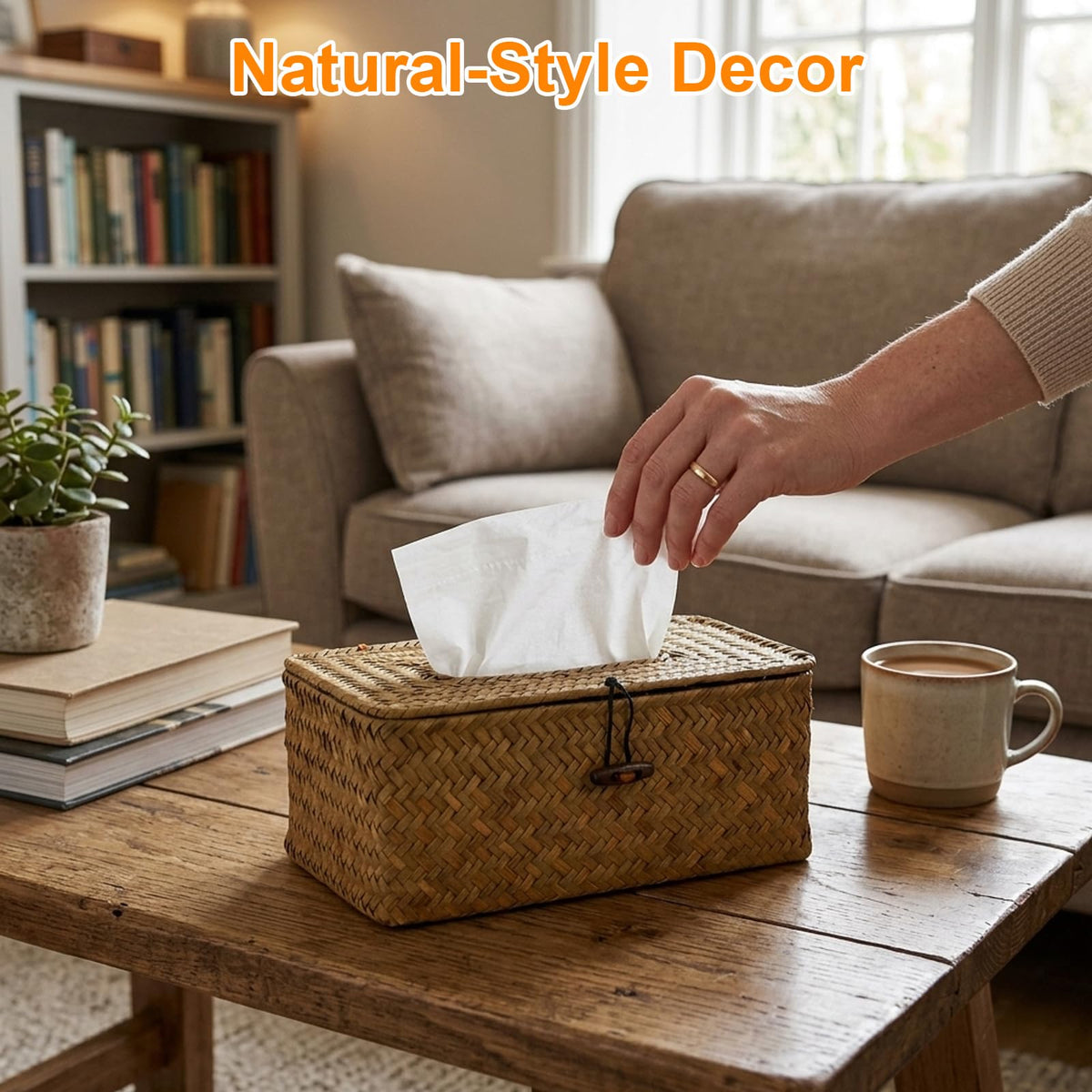 1 Pcs Rectangular Facial Tissue Box, Bamboo Tissue Box with Natural Woven Texture, Decorative Tissue Holder for Home Decor