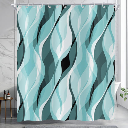 Hnmdmyi Turquoise Shower Curtain 180x200, Modern Abstract Turquoise and Grey Striped Bathroom Curtains with Hooks Waterproof Polyester Fabric