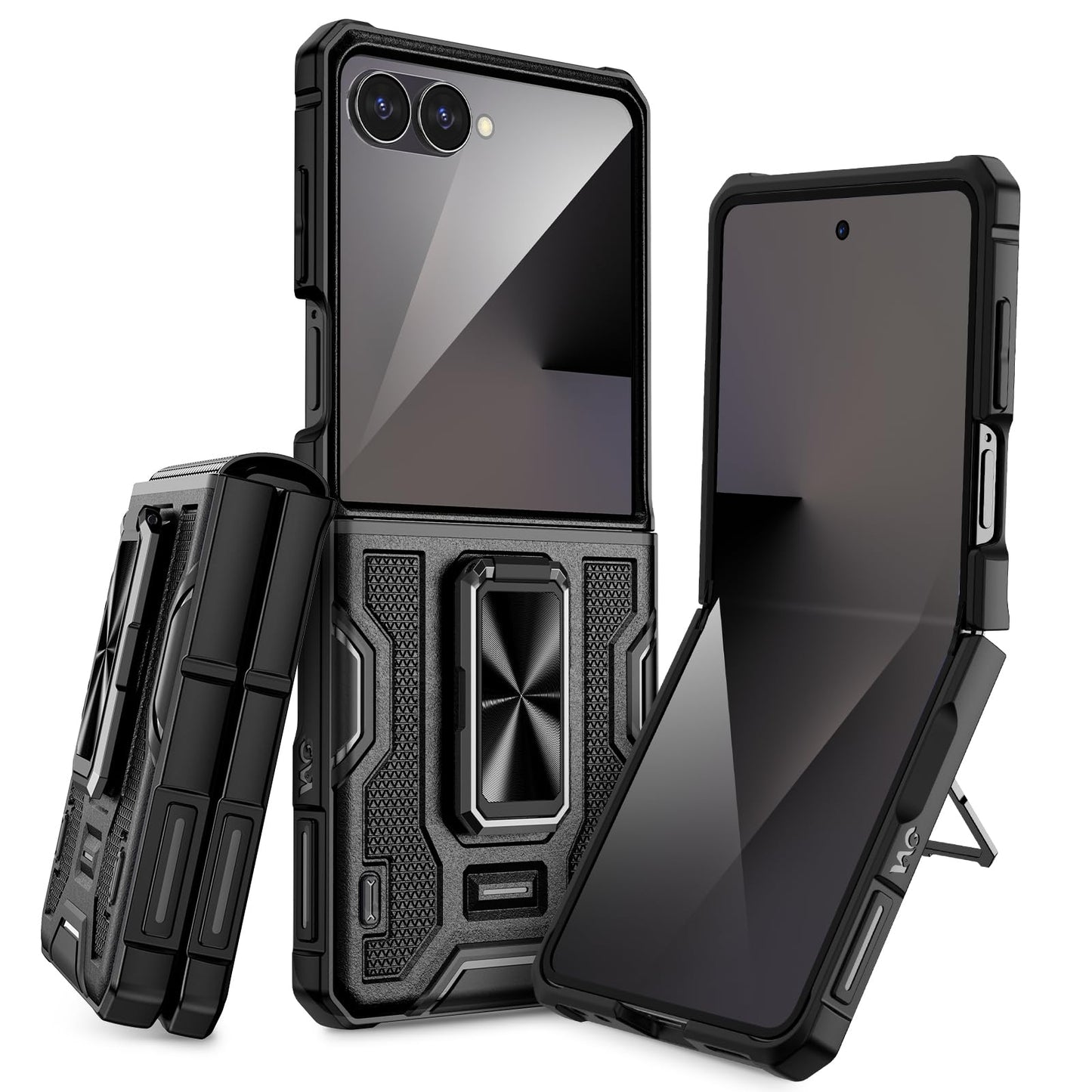 Doeshine for Samsung Galaxy Z Flip 7 Case [Not for Flip 7FE] with 360? Rotate Ring Kickstand, Built in Back Screen Protector & Hinge Protection, Heavy