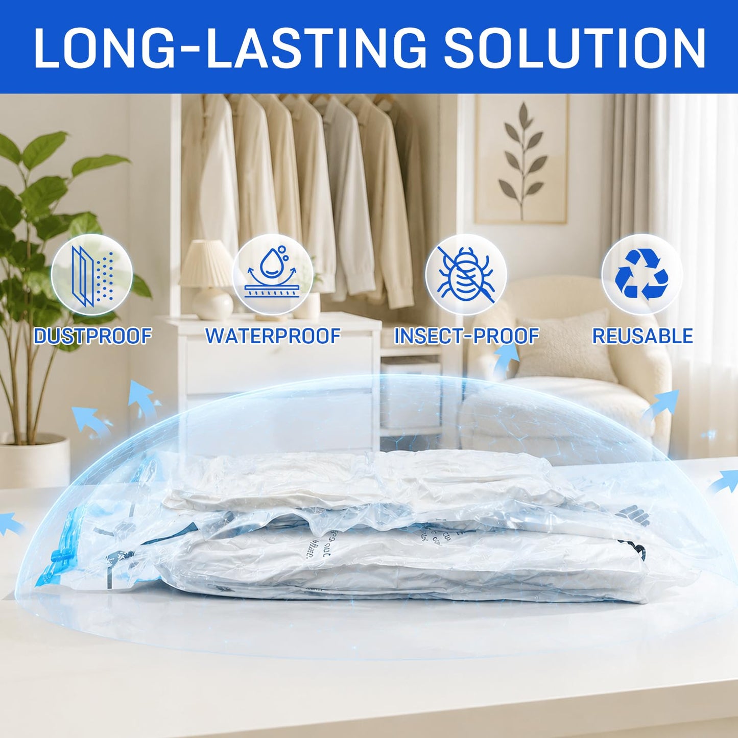 CaptainFive Vacuum Storage Bags 6-Pack (2 Jumbo + 2 Large + 2 Medium), Space Saver Sealer Vacuum Bags for Clothes, Pillows, Duvets, Bedding