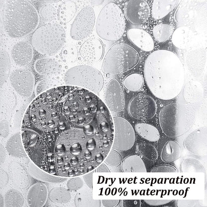Shower Curtains Mould Proof Resistant, PEVA Waterproof Heavy Duty Bathroom Curtains, Liner 3D Effect Clear Pebble Shower Curtain with 12 Hooks