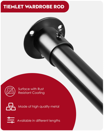 Extendable Wardrobe Rod, Black Stainless Steel Retractable Wardrobe Rail, 74-103cm Adjustable Clothes Rail for Wardrobe and Balcony (25MM)