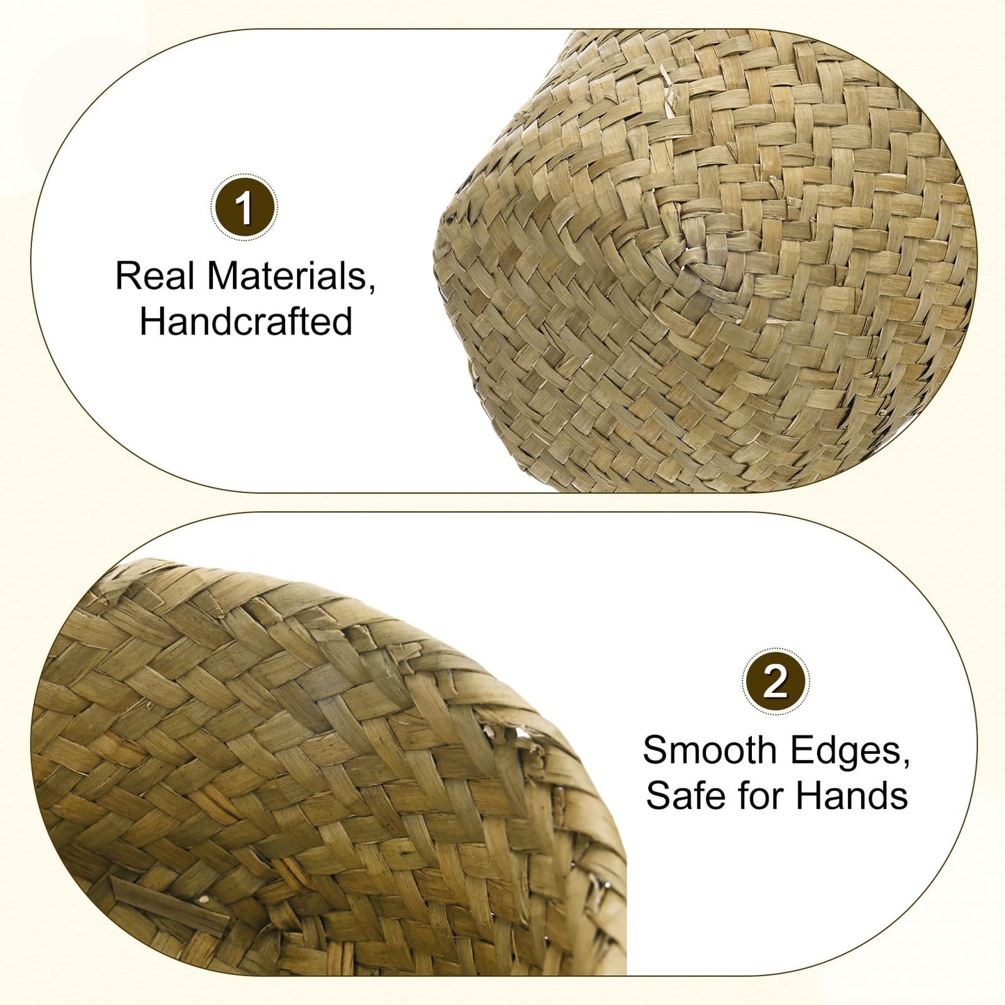M METERXITY 2-Pack Natural Seagrass Woven Storage Basket, 12cm x 6.5cm Small Round Storage Seaweed Woven Sundries Baskets for
