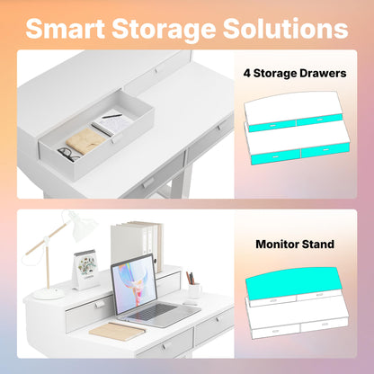HUANUO Standing Desk with Drawers, 80x53cm, White