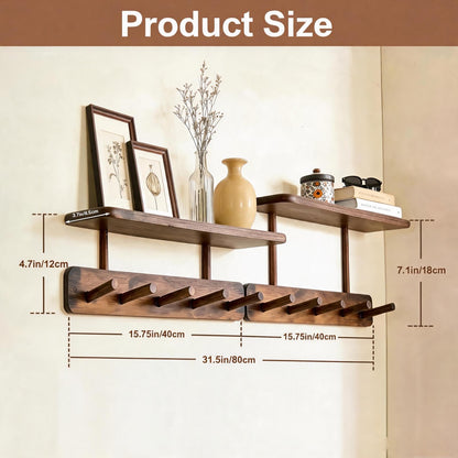 LEMIKKLE Pine Coat Hooks with Shelf, 2 Pack Coat Rack Wall Mounted