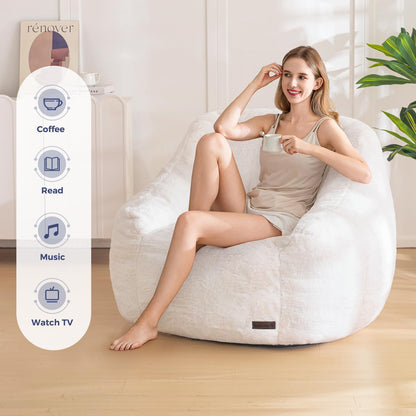 MAXYOYO Bean Bag Chair for Adults or Children, Soft Faux Fur Floor Single with Filling, Comfy Bean Bag Sofa with Back Support, Accent Chair