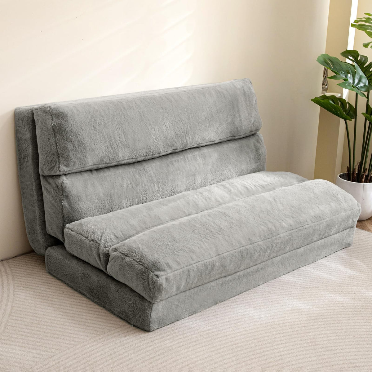 MAXYOYO Bean Bag Bed Folding Sofa Bed Floor Mattress for Adults, Extra Thick 6 Fold Floor Sofa Floor Couch for Bedroom Living Room, Gray, 100x240 cm