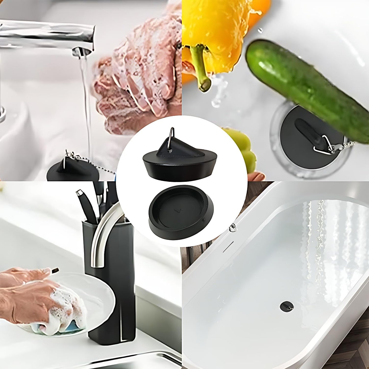 YUNYU 2 Pcs Universal Sink Plug with Chain, Bathroom Sink Plug Replacement, Drain Stopper for Bathroom Kitchen
