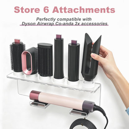 Affogato Wall Mount Holder Compatible with All Dyson Airwrap Styler Accessories, Upgraded Acrylic 6 Holes Storage Organizer Rack for Bathroom