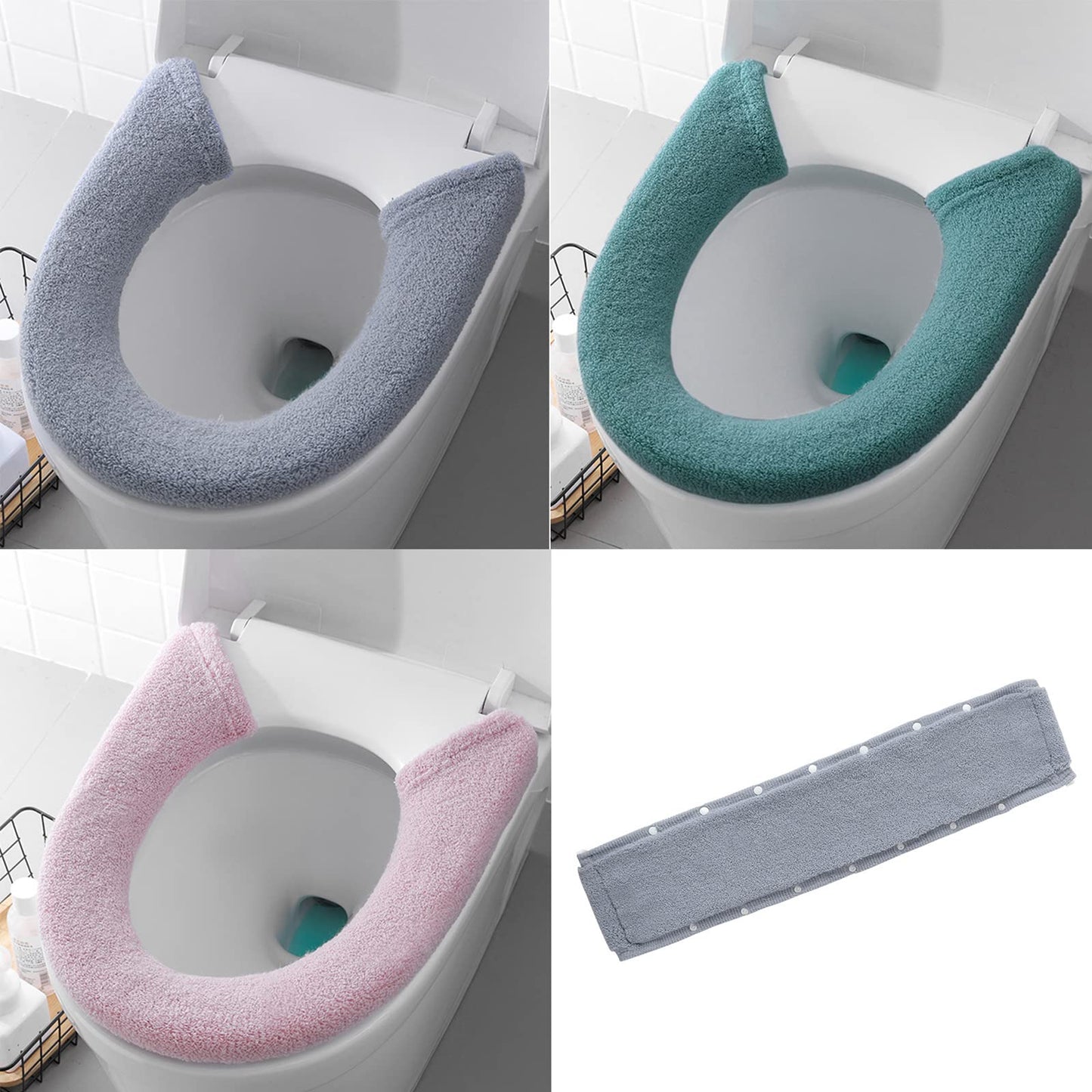 Gukasxi 3 pcs Soft Thicker Toilet Seat Warmer Cover, Button Style 3 Color, Bathroom Washable Reusable Closestool Mat,Universal Toilet Seat Mat, Keep