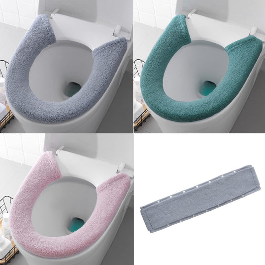 Gukasxi 3 pcs Soft Thicker Toilet Seat Warmer Cover, Button Style 3 Color, Bathroom Washable Reusable Closestool Mat,Universal Toilet Seat Mat, Keep