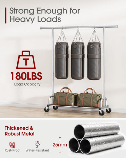 Sakugi Heavy-Duty Clothing Rack Wide Rod & Mesh Shelf, 116x43x150cm, Silver