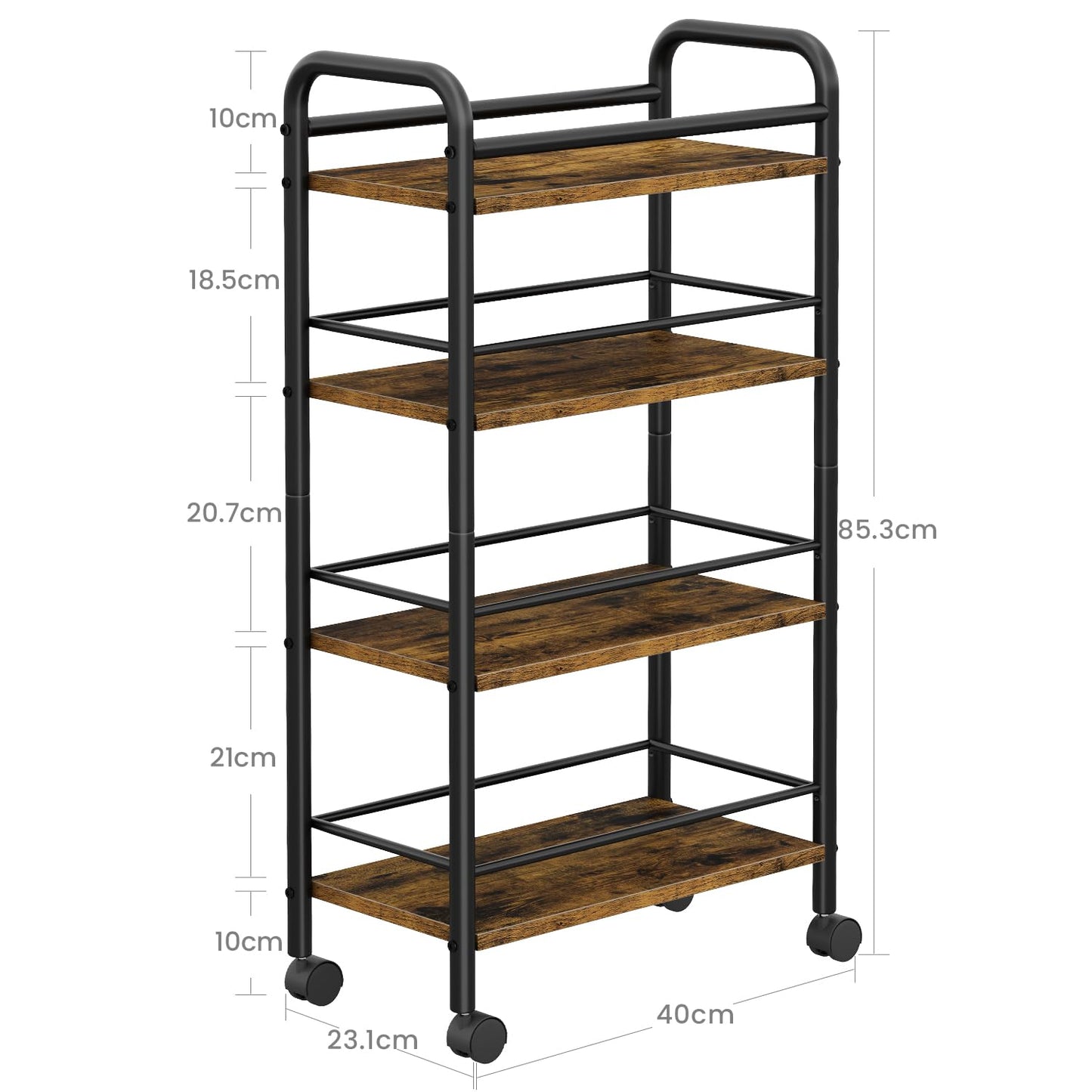 Asgolion 4-Tier Trolley, Space-Saving Kitchen storage trolley with Wheels