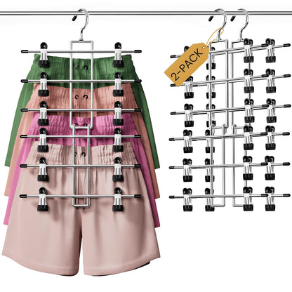 DAMITA Skirt Trouser Hangers with Clips Space Saving Hanging Closet Organizer 6 Tiers Multi Hanger with 360° Swivel Hook