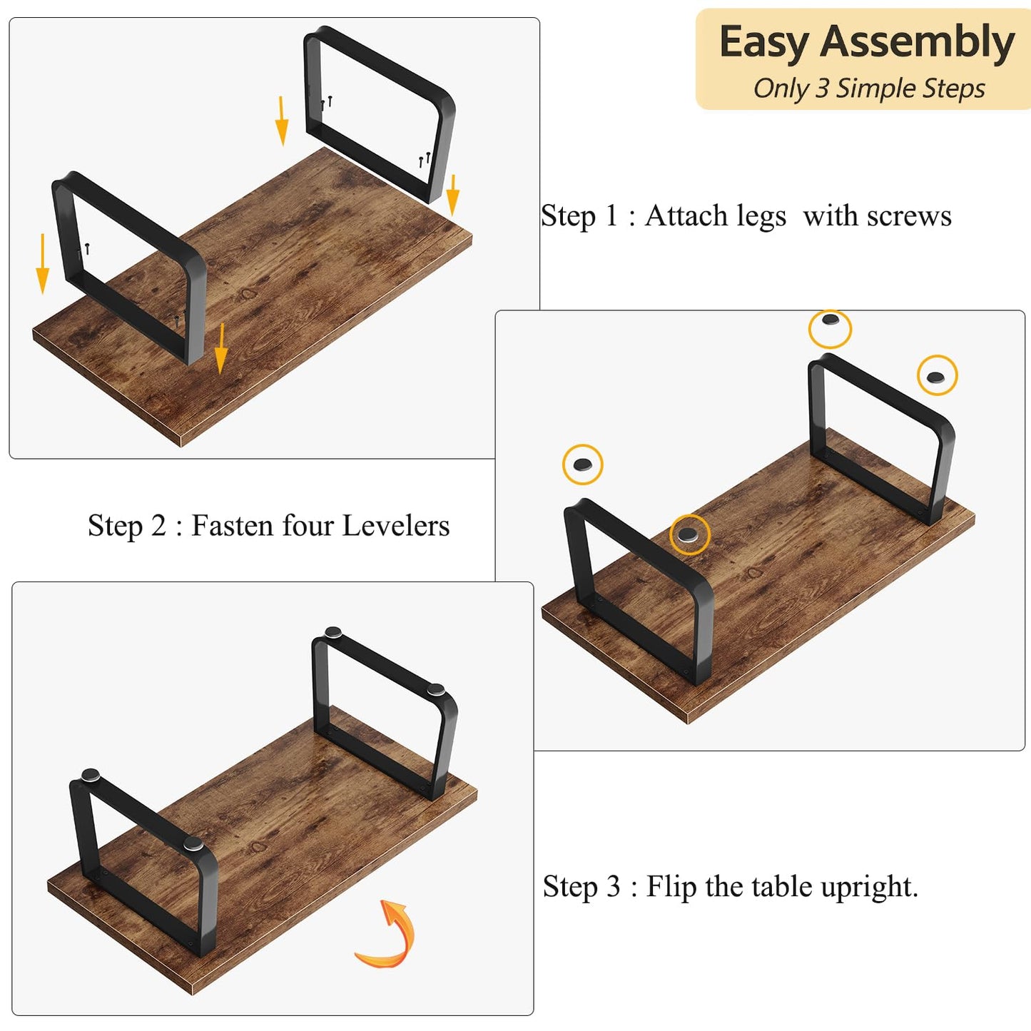 HSH Rustic Brown Coffee Table, 60D×120W×46.5H cm, Rustic Industrial Wooden Coffee Table for Living Room Bedroom Office