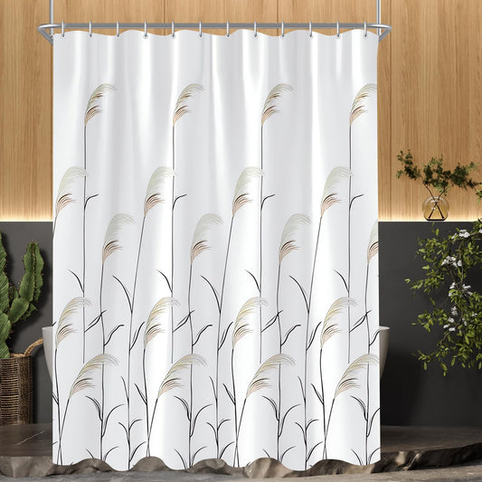 Lerores Shower Curtain 200 x 200 cm, Wheat Ear Weighted Hem, Anti-Mould, Water-Repellent, Washable Polyester Fabric Bath Curtains with Eyelets and 12