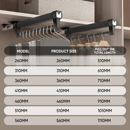 Pull Out Clothes Rail,Pull out Hanger Rail (26-61CM) Steel Adjustable Clothes Rail For Trousers Clothing Storage, Space Saving (61CM)