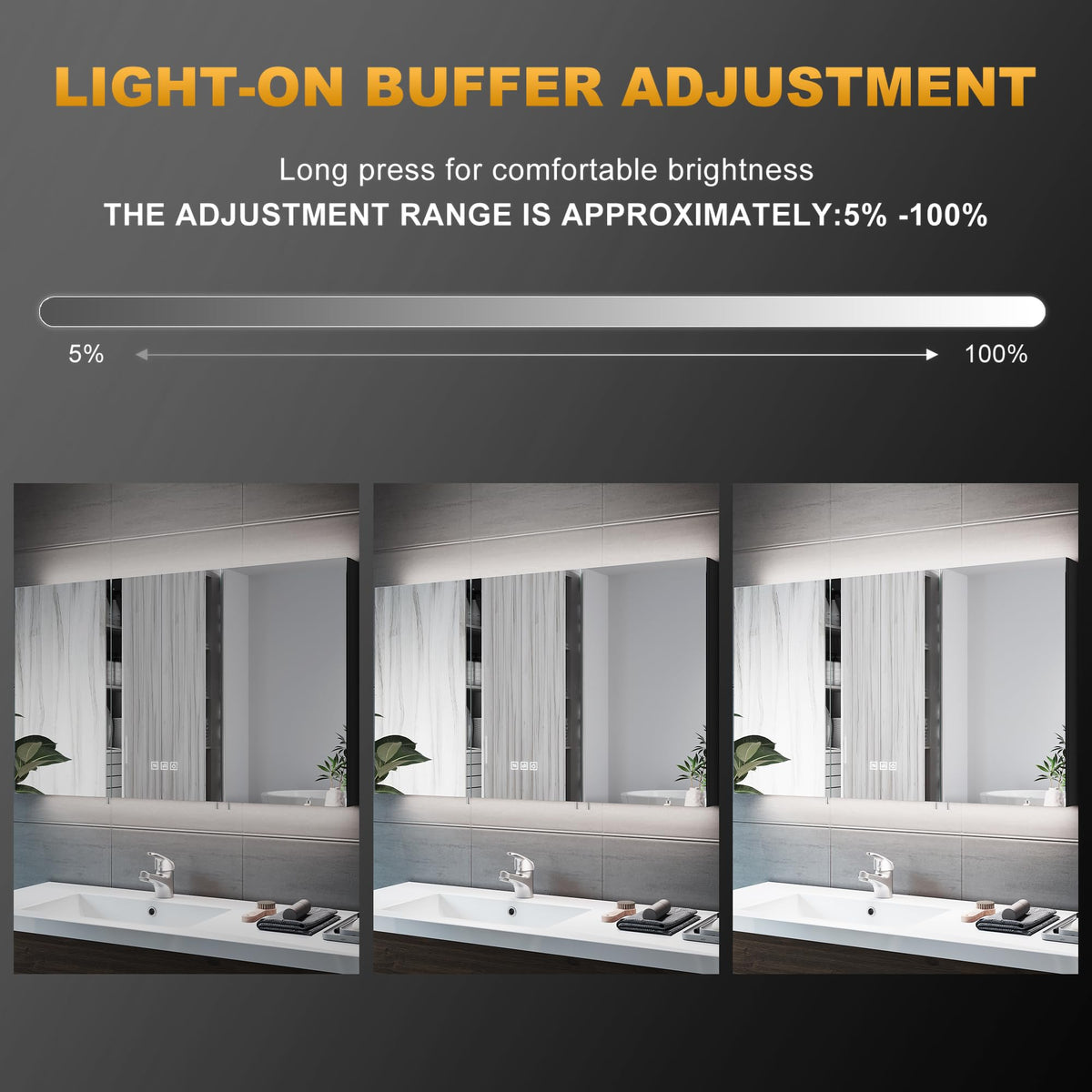 ELEGANT LED Bathroom Cabinet with Shaver Socket Triple Door Wall Mounted Black Bathroom Mirror Cabinets with Three-color Infinitely Dimmable and