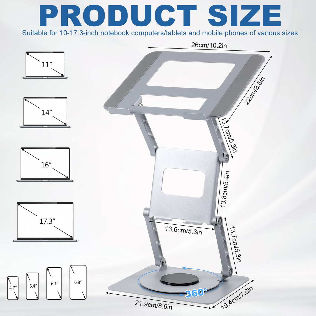 MEGETGOD Laptop Stand for Desk - Ergonomic 3 Layer Adjustable Height & 360° Rotating Laptop Riser