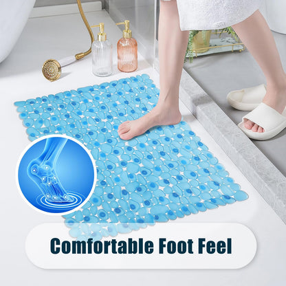 AMFUN 54x54CM Anti Slip Square Shower Mats,Clear Pebbles Shower Bath Mat, Machine Washable Bath Mat with Strong Suction Cups Grip and Drain Holes for