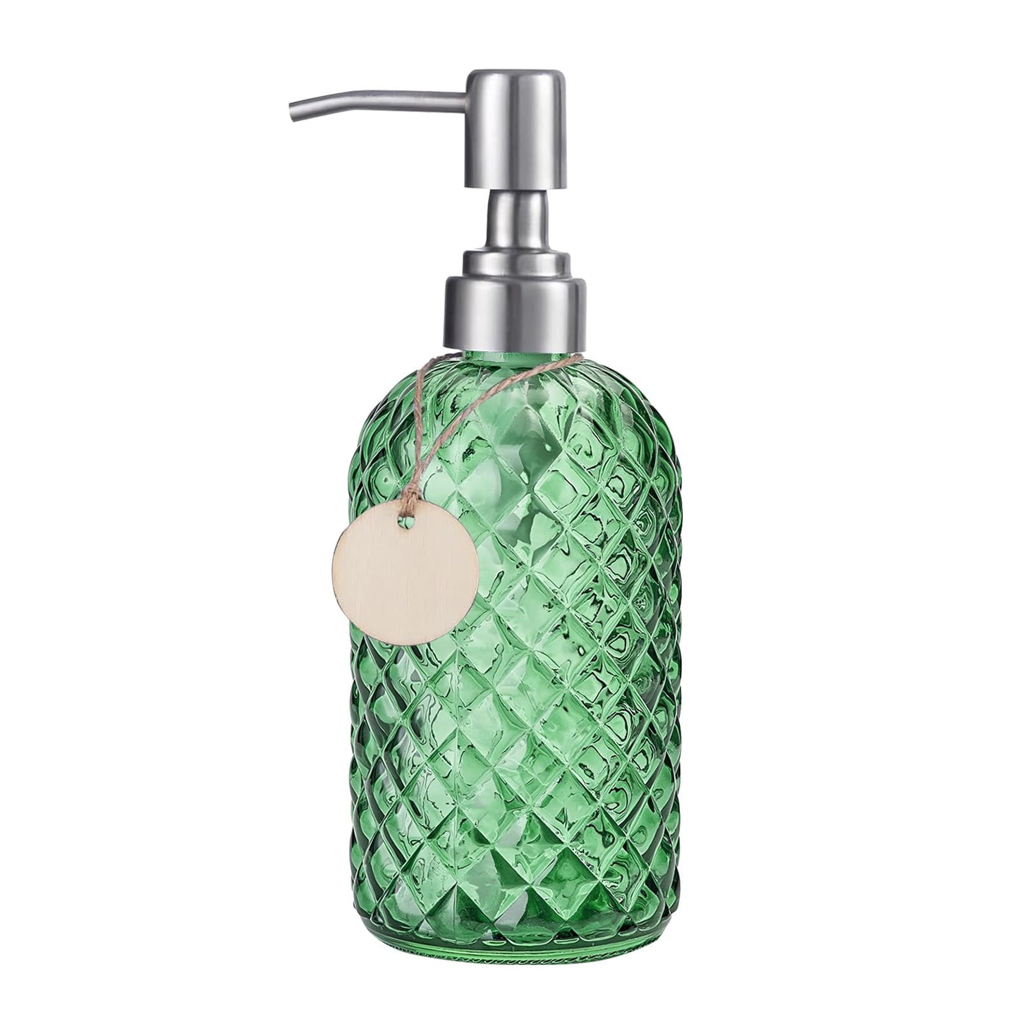 Topsky Glass Soap Dispenser with Silver Metal Pump 400ml Green
