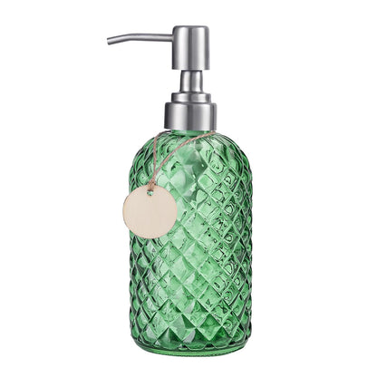 Topsky Glass Soap Dispenser with Silver Metal Pump 400ml Green