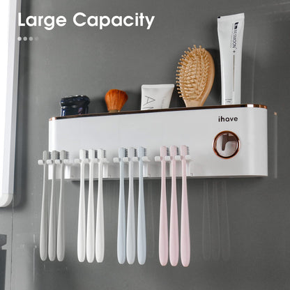 iHave Wall Mounted Toothbrush Holders with Toothpaste Dispenser, Featuring 4 Cups