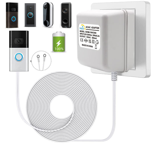 Doorbell Power Transformer,18V500MA Video Doorbell Power Adapter,UK Plug,for Ring,Nest,Eufy,Arlo,Wyze,Video Doorbell Equipment(8M Extension Cable