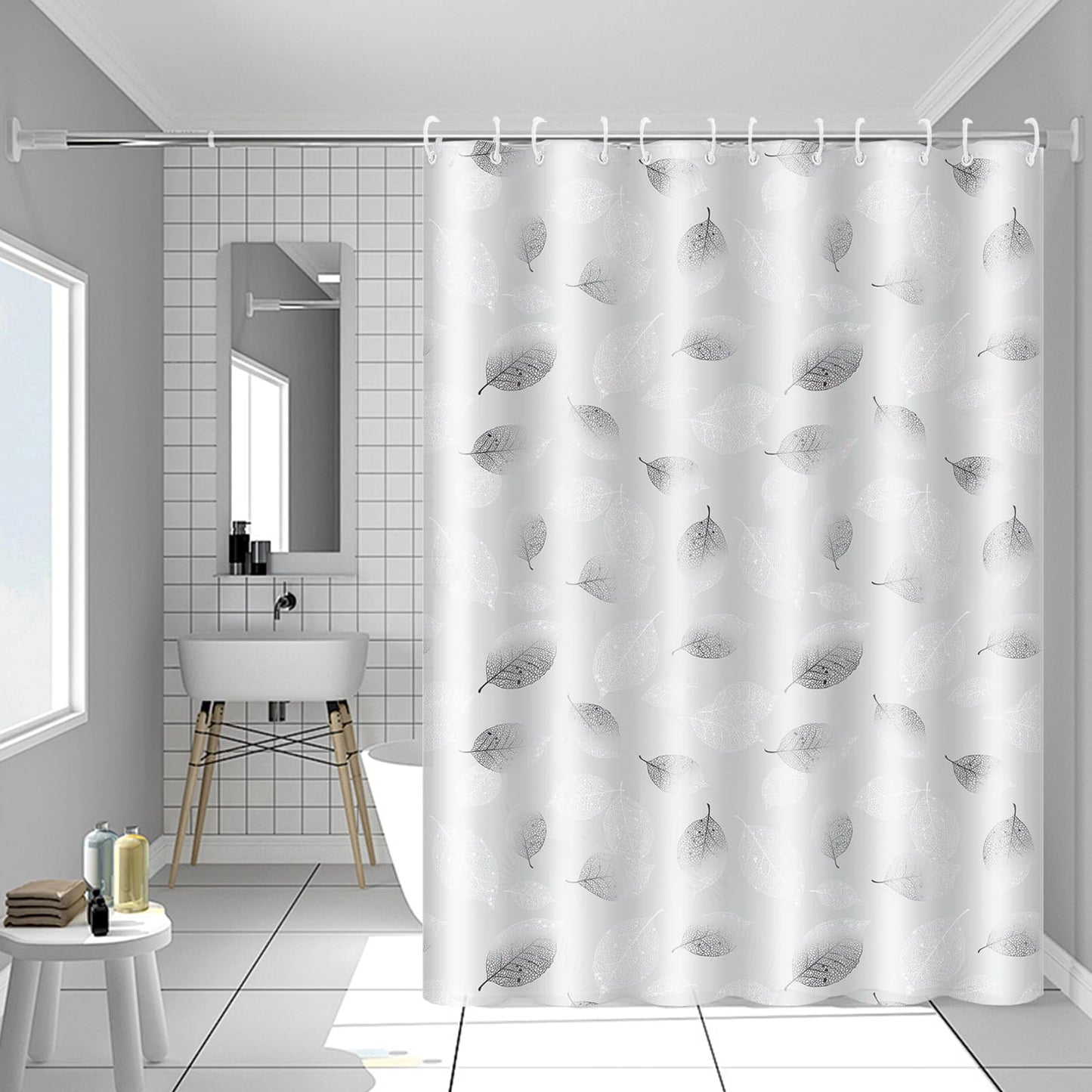 BANLMEYD Shower Curtain, Premium PEVA Mould Resistant Waterproof Shower Curtain with Rustproof Grommets and 12 Hooks for Wet Rooms, Shower