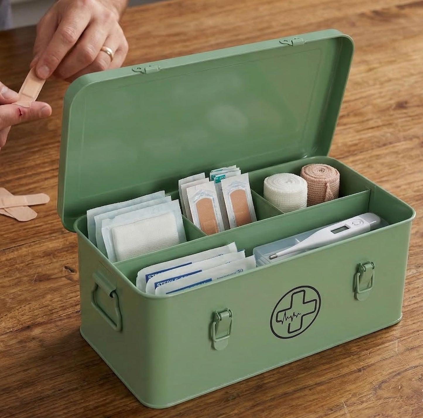 Xbopetda First Aid Medicine Box, First Aid Kit Supplies Bin, Metal Medicine Storage Tin
