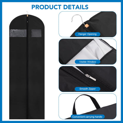 Dntorx 2PCS Long Dress Bags Covers PEVA Wedding Dress Bags 71in, Black