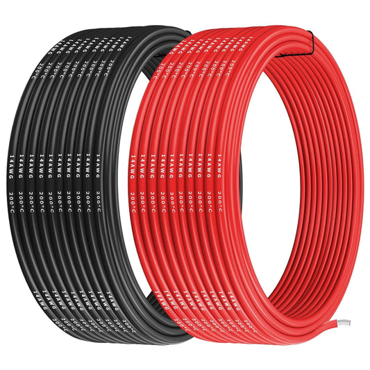Gruiqrd 14 Gauge silicone Wire, 14AWG Electrical Cable 10M [16.4FT/5m Black and 16.4FT/5m Red], Flexible 400 Strands 0.08 mm of Tinned Copper High