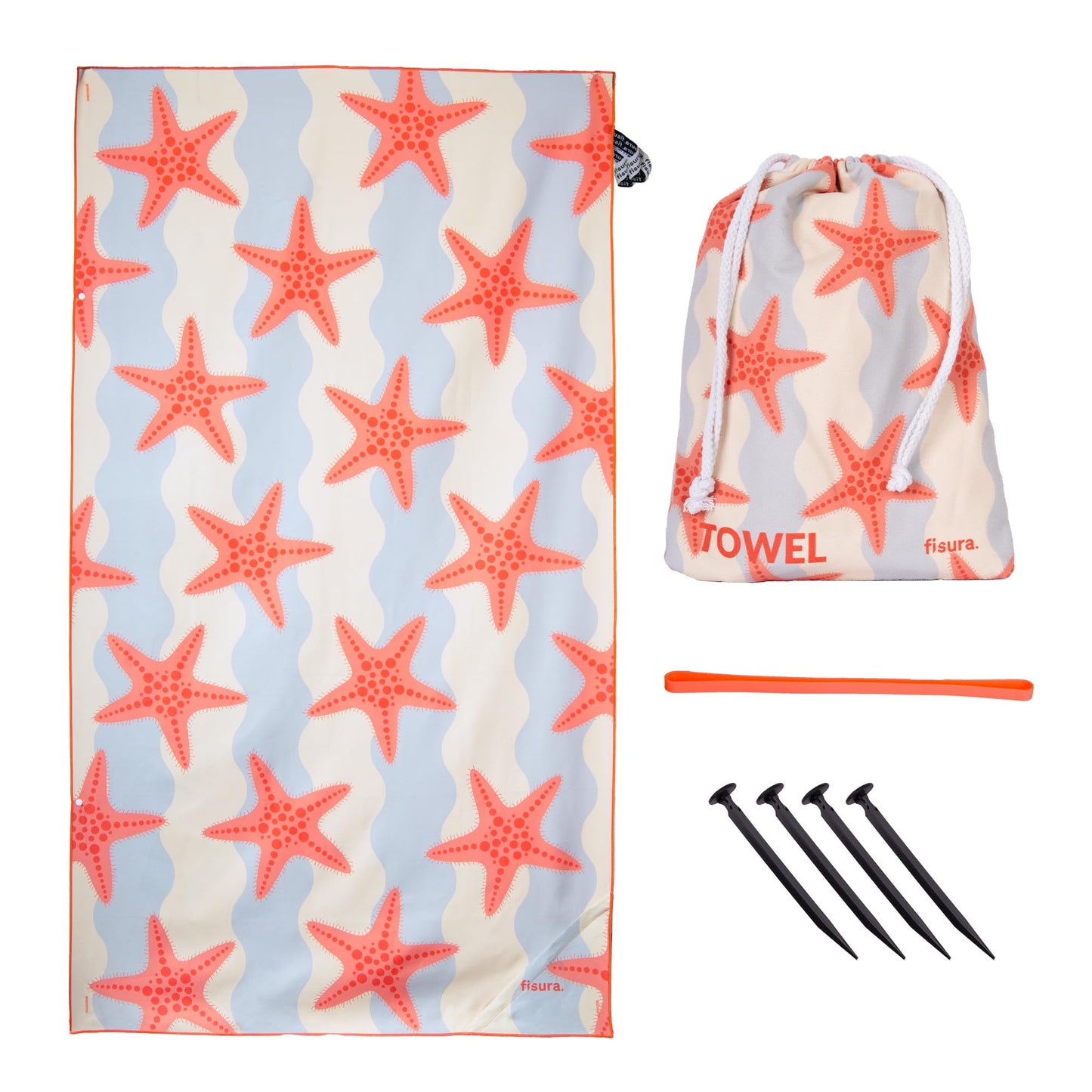 Fisura - Large Microfibre Beach Towel with Starfish Print – Quick Dry, Sand Free & Lightweight – Travel, Pool, Camping & Picnic – 180 x 100 cm Gift