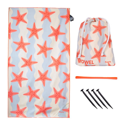 Fisura - Large Microfibre Beach Towel with Starfish Print – Quick Dry, Sand Free & Lightweight – Travel, Pool, Camping & Picnic – 180 x 100 cm Gift