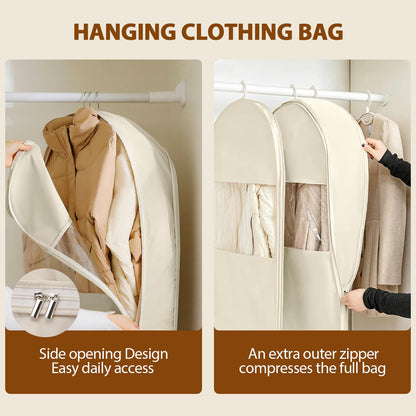 Space Saving Hanging Garment Bag with Self Compression Zipper, Heavy Duty Clothes Storage Organiser for Coats Down Jackets Suits