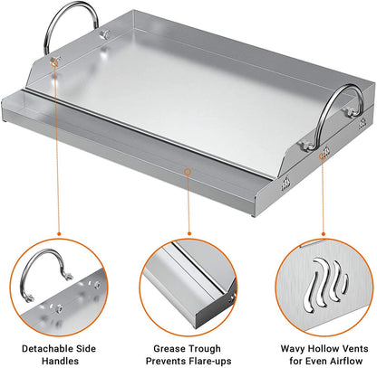 Onlyfire Stainless Steel Rectangle Griddle Plancha for Most BBQ Gas Grills and Charcoal Grills