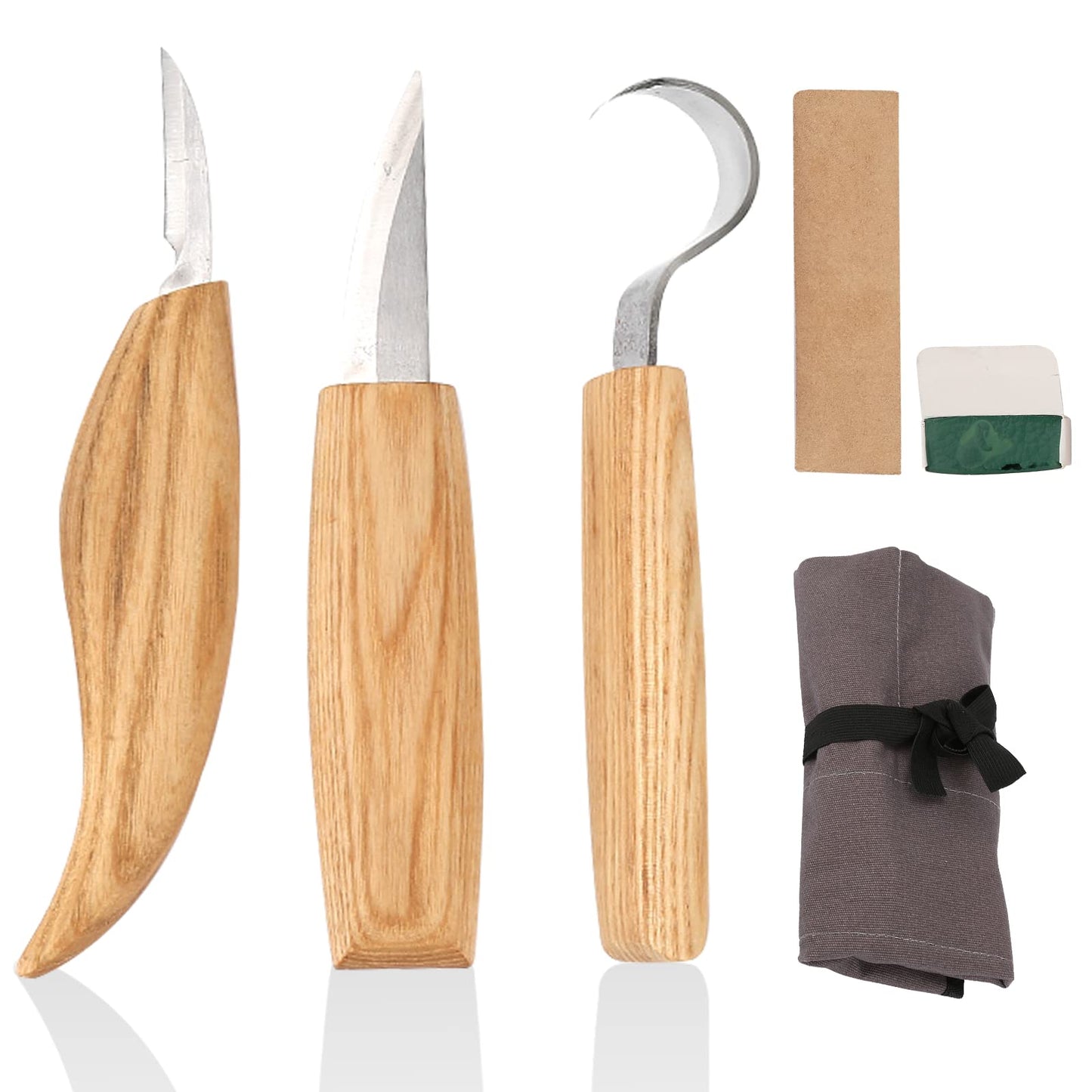 mumisuto Wood Carving Tools Set, 5Pcs High Manganese Steel Hand Wood Whittling Kit for Beginners, Woodworking Carving Tool with Spoon Knife, Woods