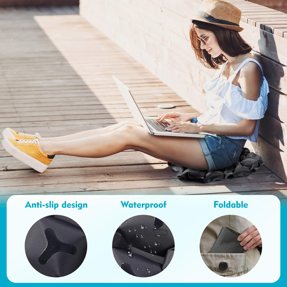 KINGTLE Inflatable Seat Cushion, Travel Air Pad with Bag, Camping Mat
