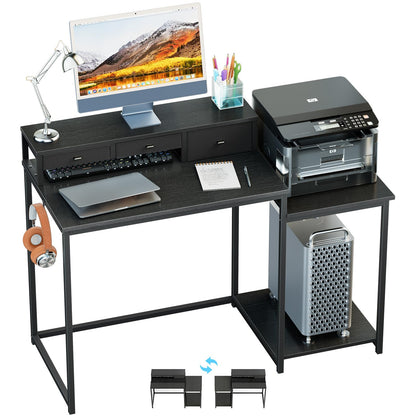 WOHOMO 120cm Computer Desk with 3 Drawers, Printer Shelf and Monitor Stand