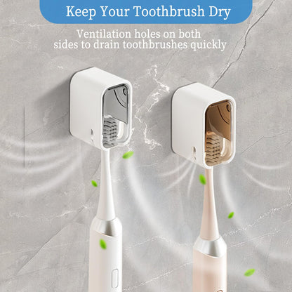 4pcs Toothbrush Holders Wall Mounted with Cover, Self Adhesive Tooth Brush Holder, Toothbrush Holders for Bathroom
