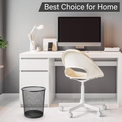 2 Pack Waste Paper Bins, 12 Litres Lightweight Circular Finest Black Mesh Waste Basket, Metal Trash Bin for Kitchens, Home Offices, Dorm Rooms