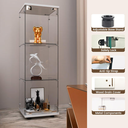 Beauty4U 3-Shelf Single Door Glass Display Cabinet, 125cm Tall, White
