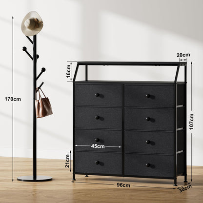 Mossora Black 8 Drawers Chest of Drawers with Open Shelves for Bedroom