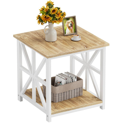 GreenForest Side Table 50cm 2-Tier Storage for Living Room, Oak
