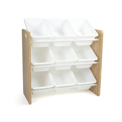 Humble Crew Journey Wooden Toy Storage Organiser for Children, with 9 BPA Free Plastic Removeable Storage Bins, Ideal for Storing Toys, Games, Books