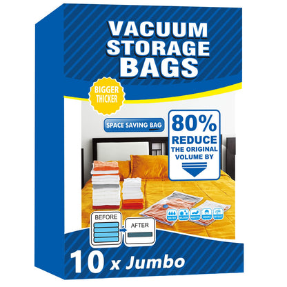 Vacuum Storage Bags - 10 Pack Jumbo (80X100cm) Space Saver Sealer Compression Bags, Reusable Vacuum Bags for Storage Clothes, Duvets, Bedding, Quilts