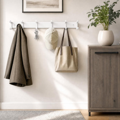 NONETO 2 Pack Coat Hooks Wall Mounted with 6 Movable Coat Rack (White)
