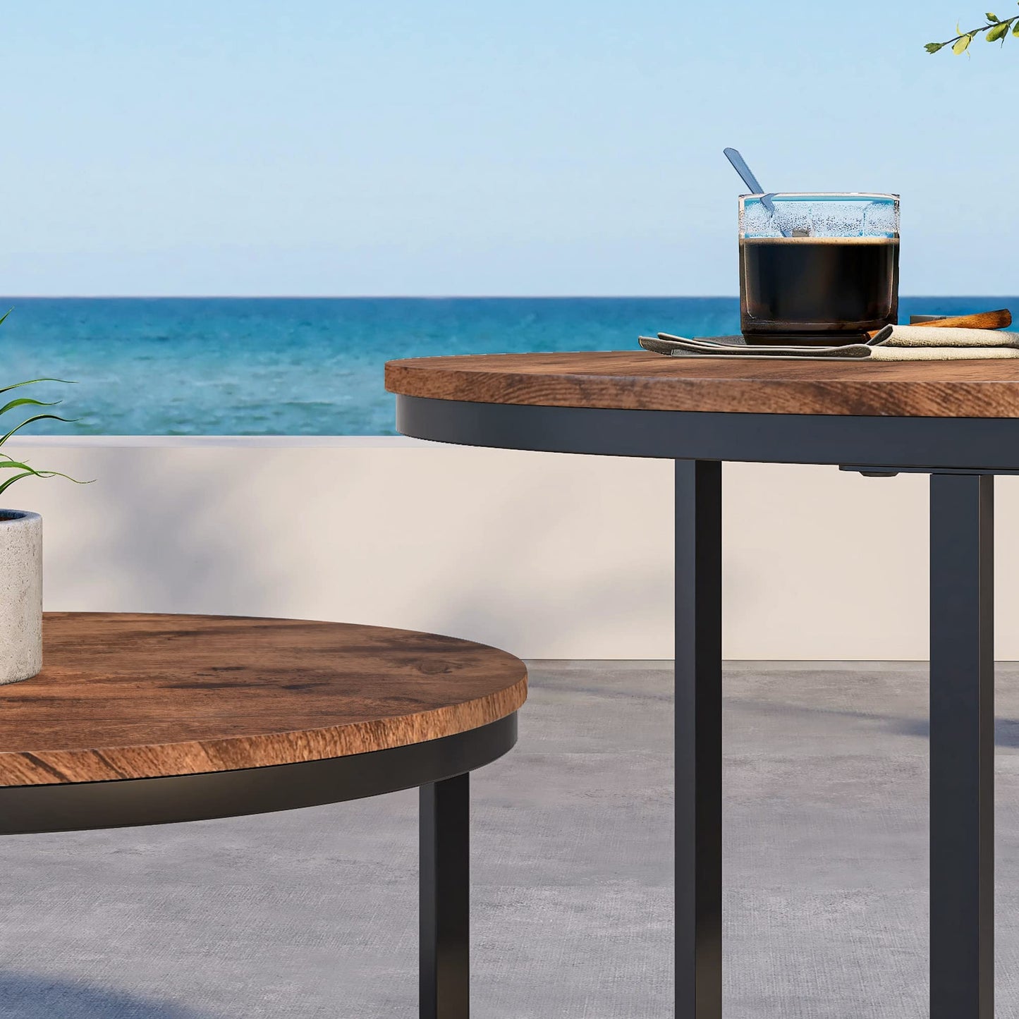 BORPHOM Round Coffee Table Set of 2 Stacking Side Tables with Metal Legs,Small Coffee Table for Living Room/Bedroom/Small Space,Nesting Tables,Easy